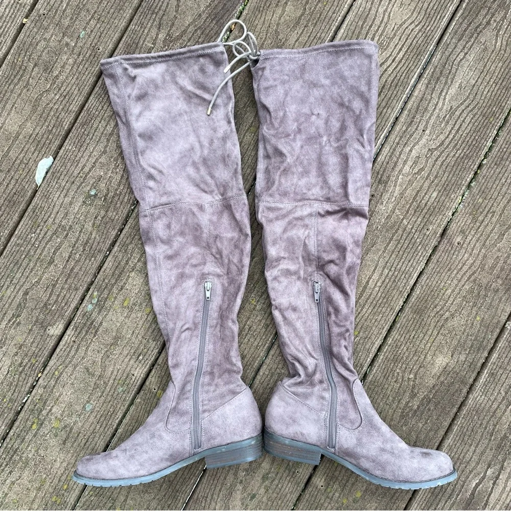 Nine West Taupe Faux Suede Over the Knee Boots 8